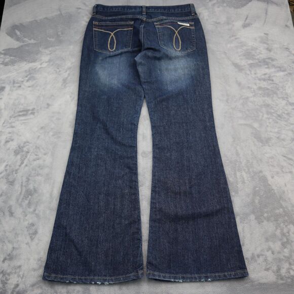 Calvin Klein Pants Womens 11 Blue Flare Low Rise Button Dark Wash Denim Jeans - Picture 8 of 16